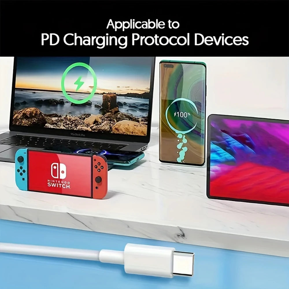 20W Foldable UK Plug Charger – Dual Type-C Cable