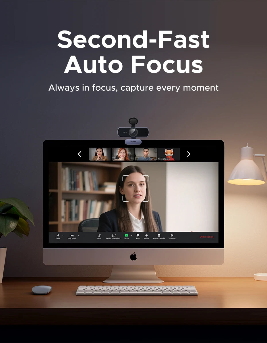 UGREEN 4K FHD Webcam – 8MP, Autofocus & Dual AI Mics