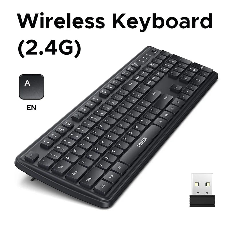 UGREEN 2.4G Wireless Keyboard – 104 Keys, Ultra-Slim, US Layout