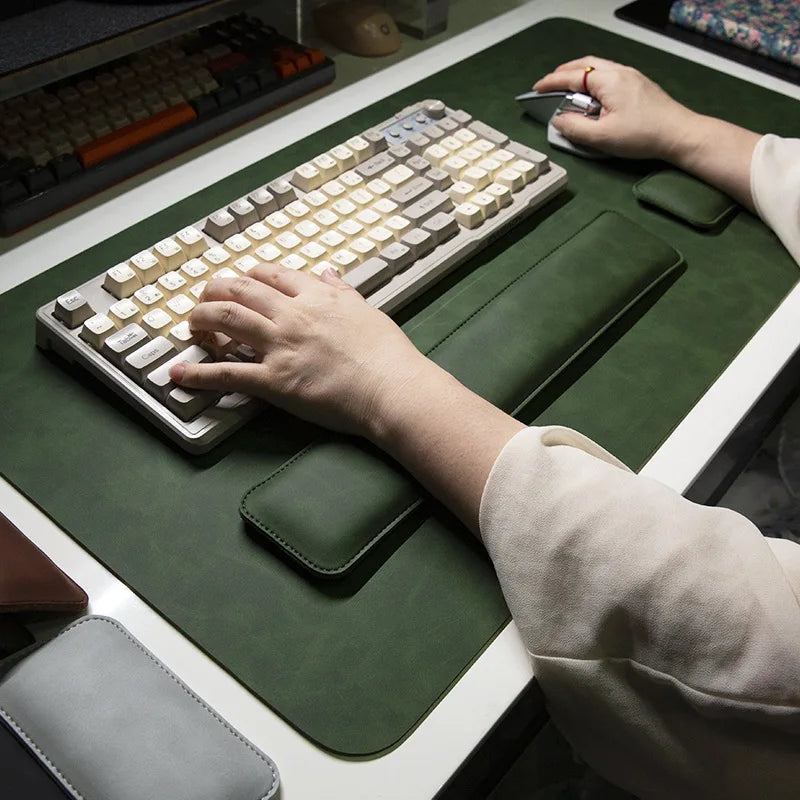 PU Leather Desk Pad Set – Waterproof Non-Slip Mouse Pad with Keyboard & Wrist Rest
