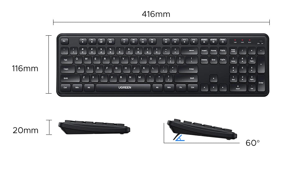 UGREEN 2.4G Wireless Keyboard – 104 Keys, Ultra-Slim, US Layout