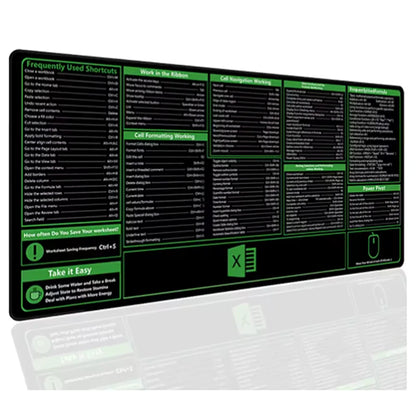 Excel Shortcut Mouse Pad – Large Non-Slip Keyboard Desk Mat with Sewn Edges