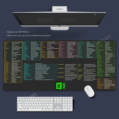 Excel Shortcut Mouse Pad – Large Non-Slip Keyboard Desk Mat with Sewn Edges