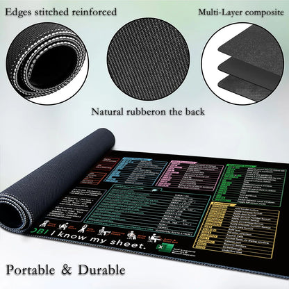 Excel Shortcut Mouse Pad – Large Non-Slip Keyboard Desk Mat with Sewn Edges