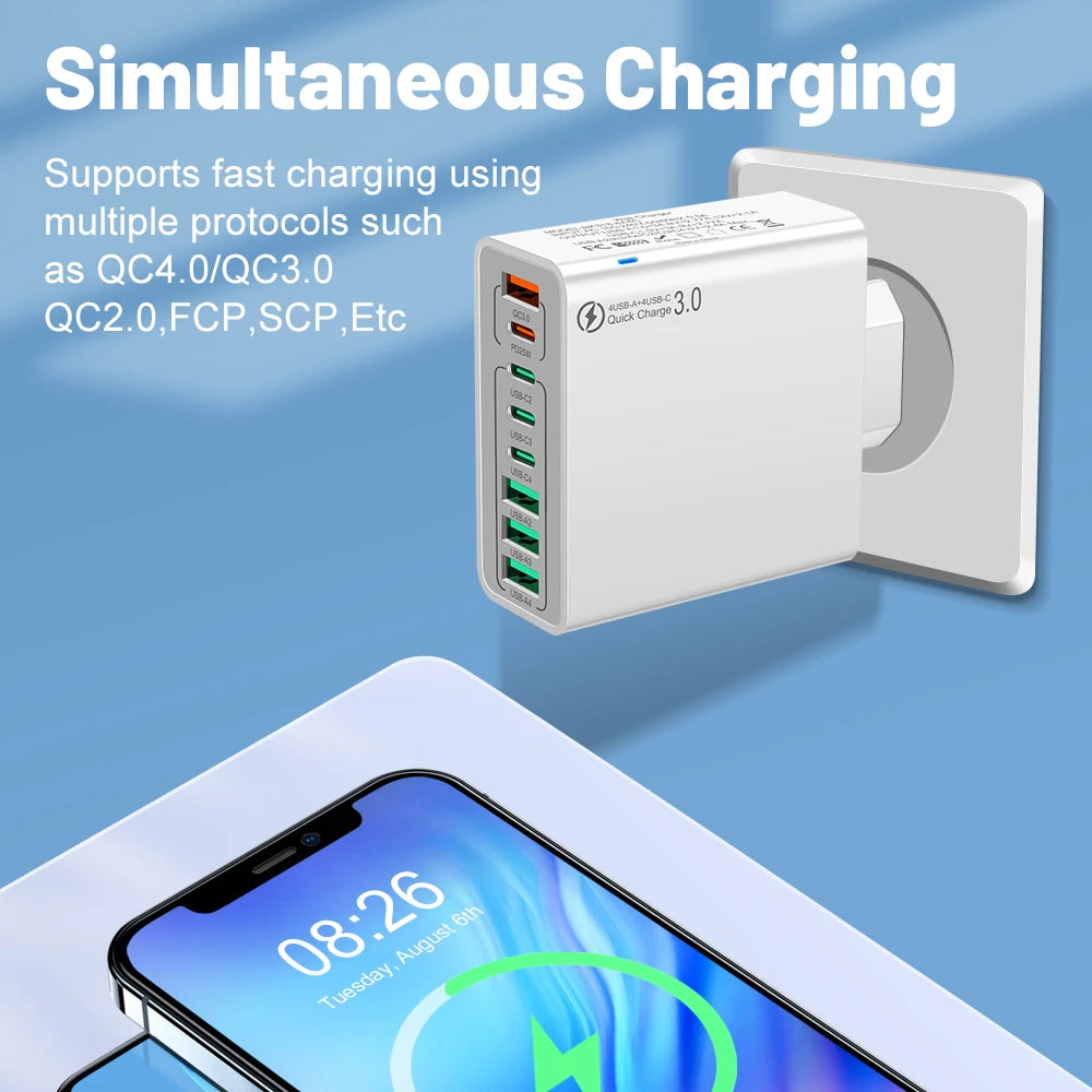 8 in 1 Waterproof Ports USB Fast Charger