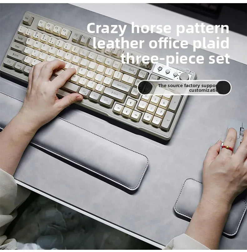 PU Leather Desk Pad Set – Waterproof Non-Slip Mouse Pad with Keyboard & Wrist Rest