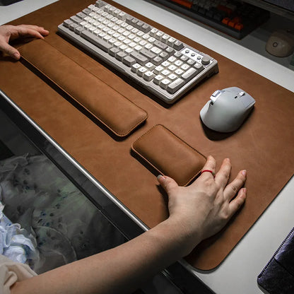 PU Leather Desk Pad Set – Waterproof Non-Slip Mouse Pad with Keyboard & Wrist Rest