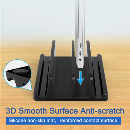 Vertical Laptop Stand – 3-Slot Desk Holder & Docking Station for MacBook, Tablet & Phone