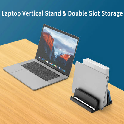 Vertical Laptop Stand – 3-Slot Desk Holder & Docking Station for MacBook, Tablet & Phone