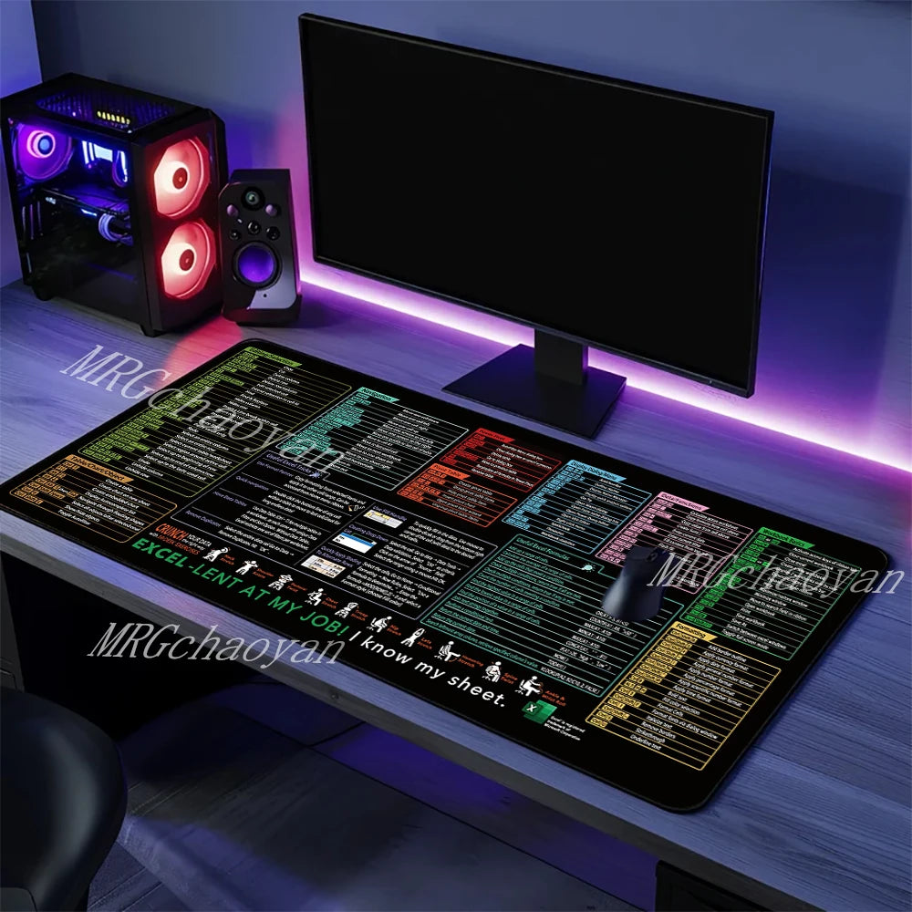 Excel Shortcut Mouse Pad – Large Non-Slip Keyboard Desk Mat with Sewn Edges