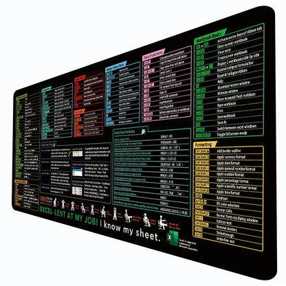 Excel Shortcut Mouse Pad – Large Non-Slip Keyboard Desk Mat with Sewn Edges