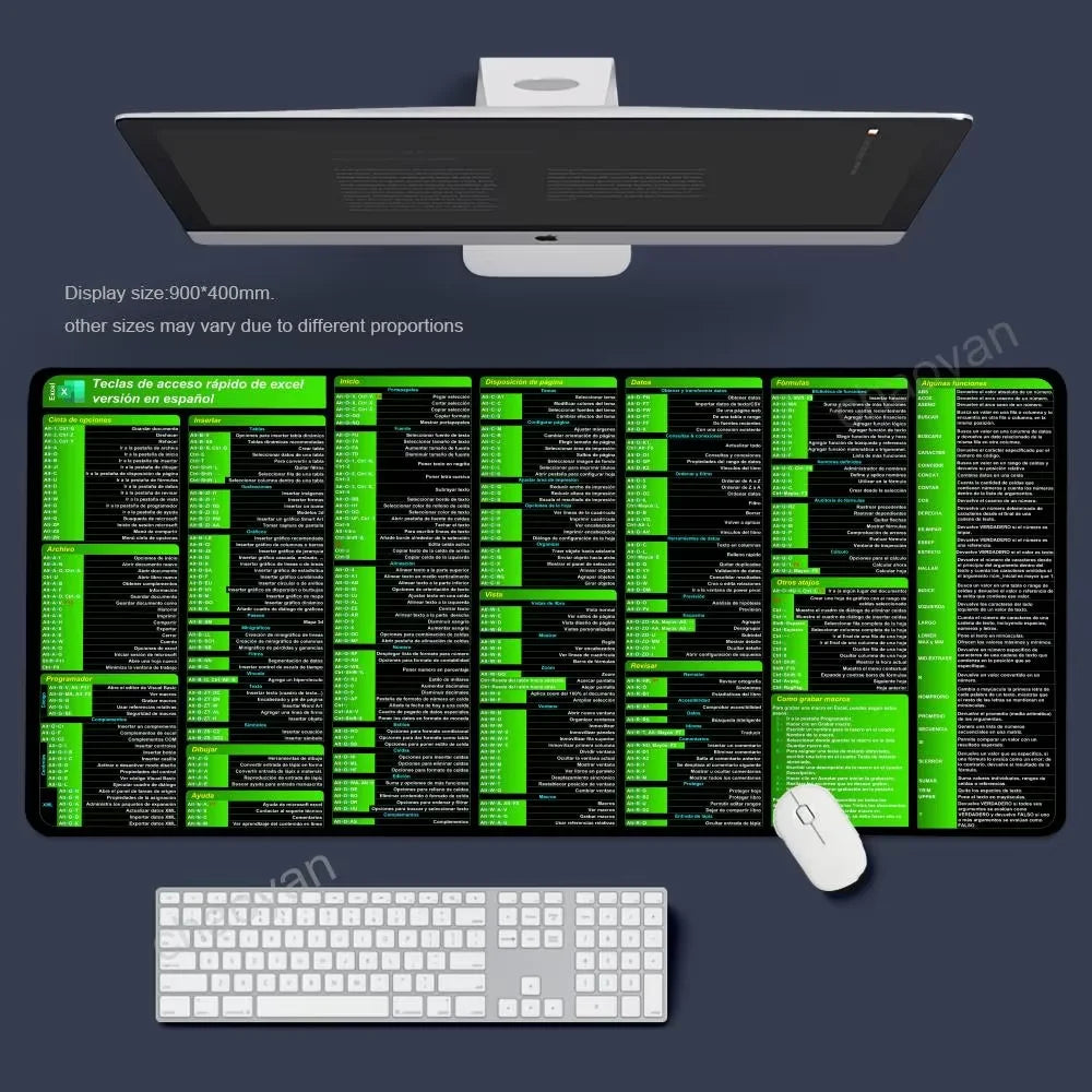 Excel Shortcut Mouse Pad – Large Non-Slip Keyboard Desk Mat with Sewn Edges