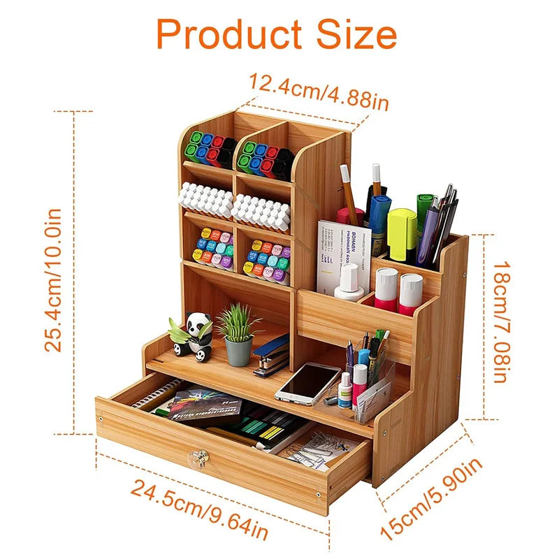 Wooden Desk Organiser with Drawer