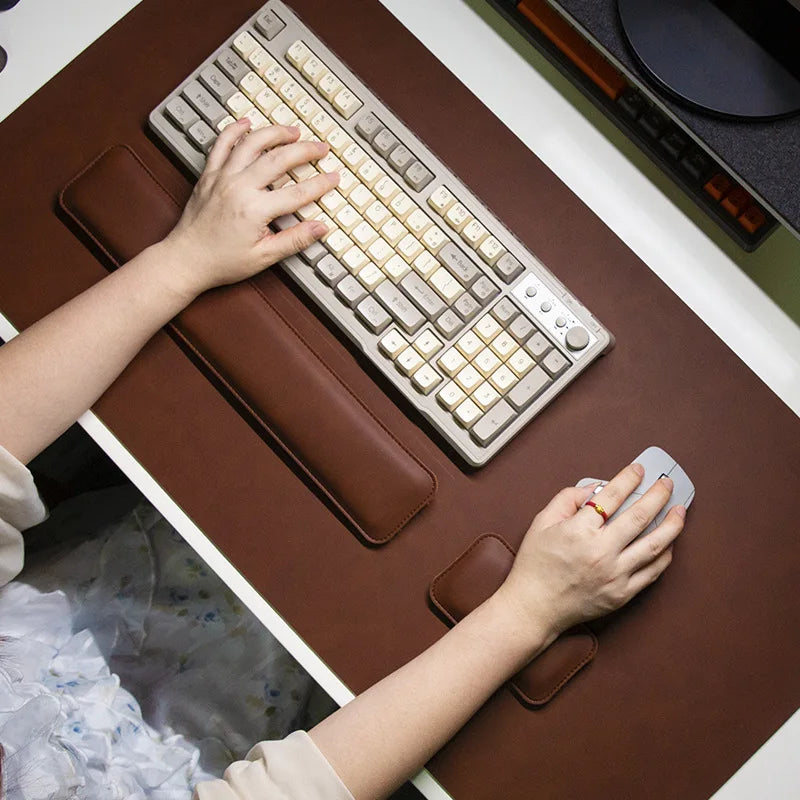 PU Leather Desk Pad Set – Waterproof Non-Slip Mouse Pad with Keyboard & Wrist Rest