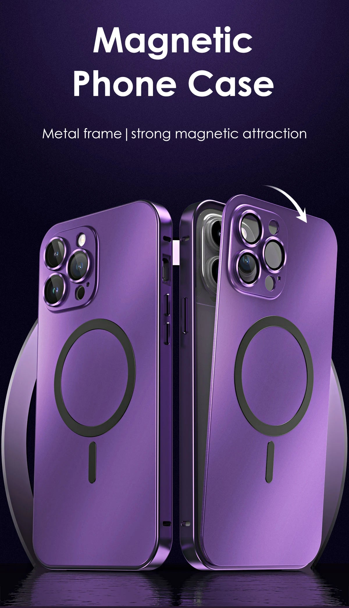 Magnetic Aluminum Frame Case with PC Back – Compatible with iPhone 13–17 Pro Max (MagSafe)