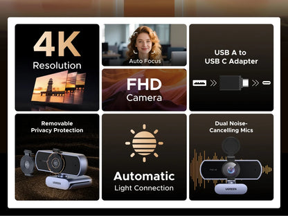 UGREEN 4K FHD Webcam – 8MP, Autofocus & Dual AI Mics