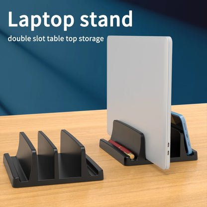 Vertical Laptop Stand – 3-Slot Desk Holder & Docking Station for MacBook, Tablet & Phone