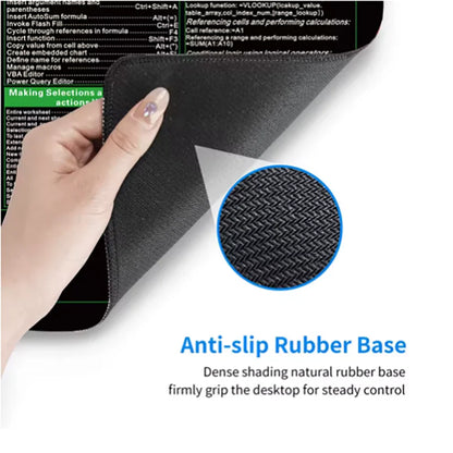 Excel Shortcut Mouse Pad – Large Non-Slip Keyboard Desk Mat with Sewn Edges