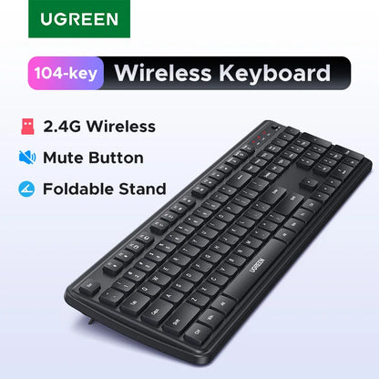 UGREEN 2.4G Wireless Keyboard – 104 Keys, Ultra-Slim, US Layout