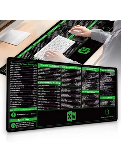 Excel Shortcut Mouse Pad – Large Non-Slip Keyboard Desk Mat with Sewn Edges