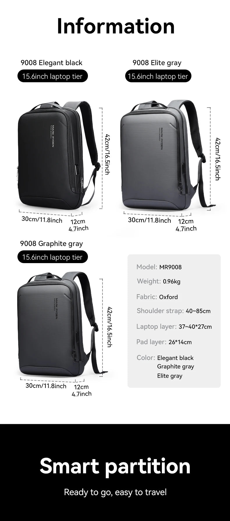 MARK RYDEN Slim Business Laptop Backpack – Minimalist & Unisex