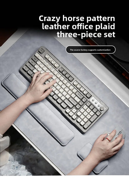 PU Leather Desk Pad Set – Waterproof Non-Slip Mouse Pad with Keyboard & Wrist Rest