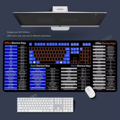 Excel Shortcut Mouse Pad – Large Non-Slip Keyboard Desk Mat with Sewn Edges
