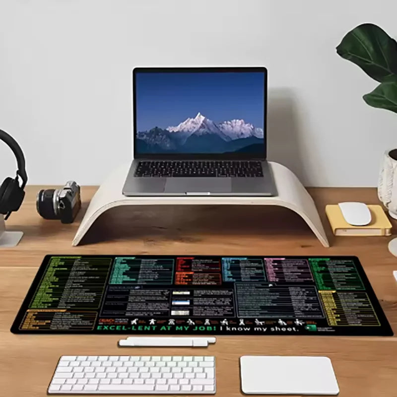 Excel Shortcut Mouse Pad – Large Non-Slip Keyboard Desk Mat with Sewn Edges