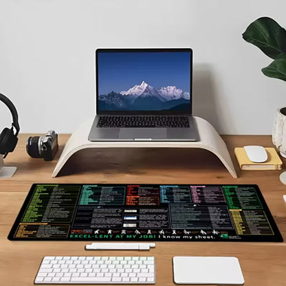 Excel Shortcut Mouse Pad – Large Non-Slip Keyboard Desk Mat with Sewn Edges