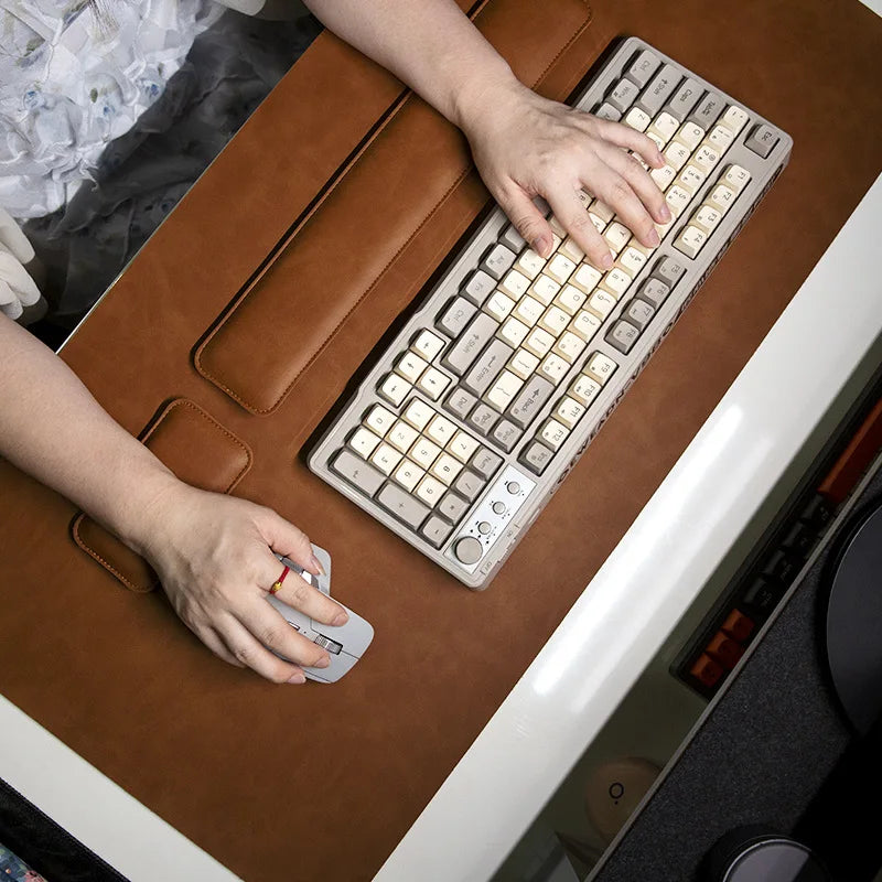 PU Leather Desk Pad Set – Waterproof Non-Slip Mouse Pad with Keyboard & Wrist Rest