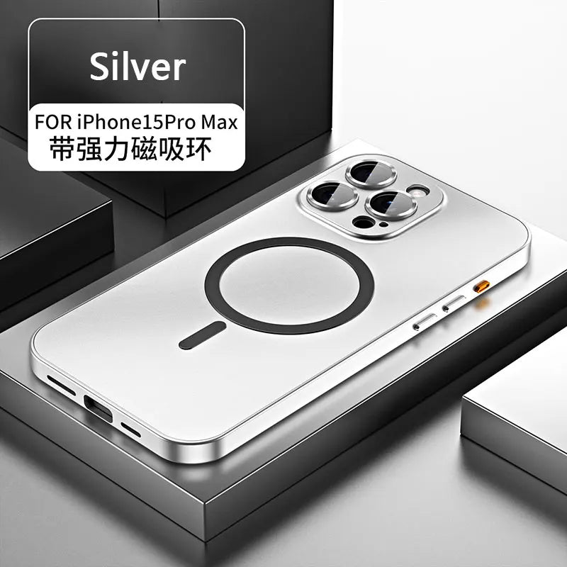 Magnetic Aluminum Frame Case with PC Back – Compatible with iPhone 13–17 Pro Max (MagSafe)