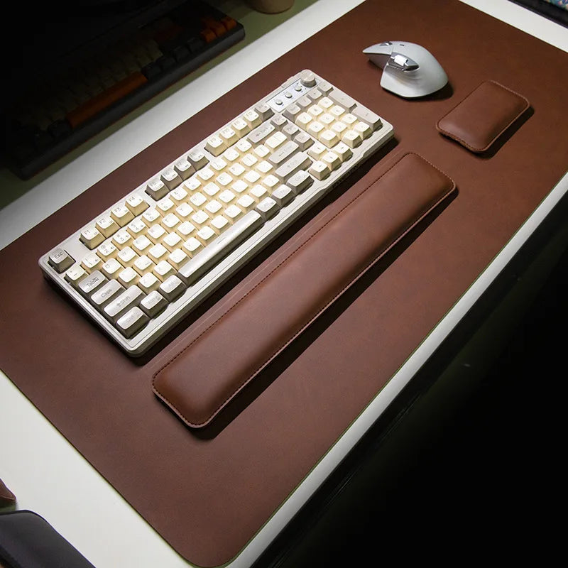 PU Leather Desk Pad Set – Waterproof Non-Slip Mouse Pad with Keyboard & Wrist Rest