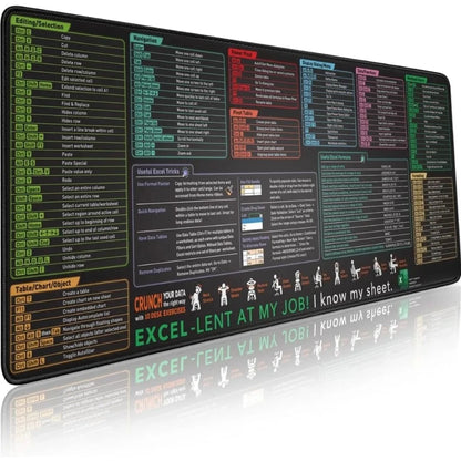 Excel Shortcut Mouse Pad – Large Non-Slip Keyboard Desk Mat with Sewn Edges