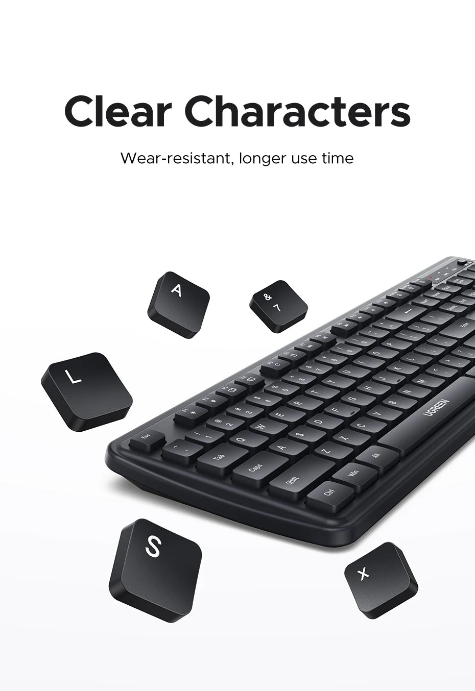 UGREEN 2.4G Wireless Keyboard – 104 Keys, Ultra-Slim, US Layout